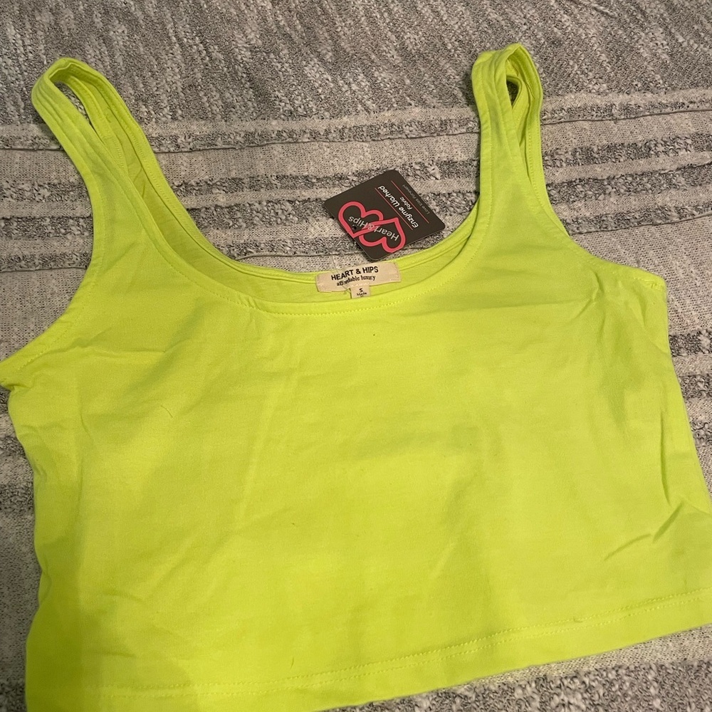 Heart Hips Neon Yellow Fitted Crop Tank Top